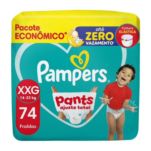 Embalagem de Fralda Calça Pampers Pants Ajuste Total XXG com 74 unidades