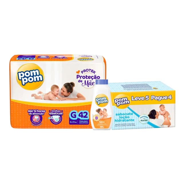 Kit Chá de Bebê Pom Pom tamanho G com talco e sabonete