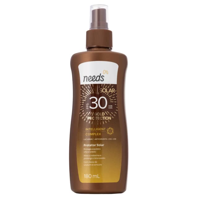 Frasco do Protetor Solar Corporal Needs Solar Gold Protection Spray FPS 30