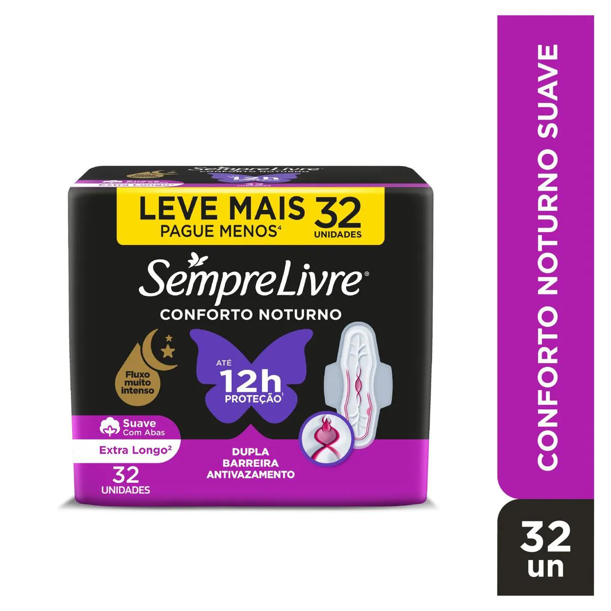 Embalagem do Absorvente Conforto Noturno Cobertura Suave Com Abas da marca Sempre Livre