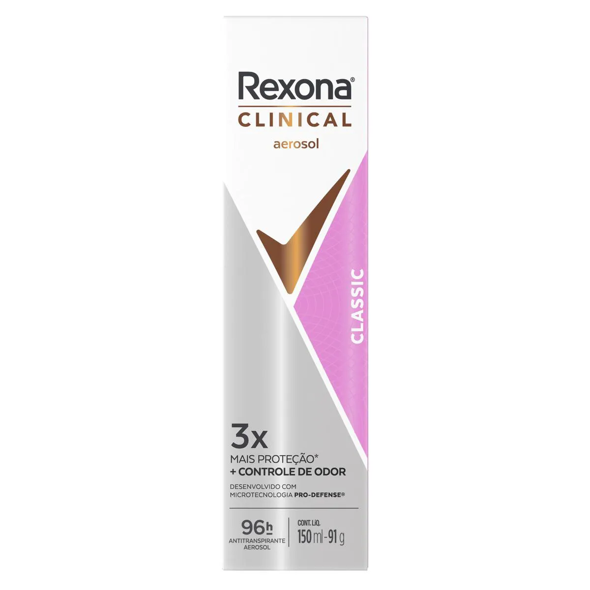 Embalagem do Desodorante Antitranspirante Aerosol Clinical Classic Feminino da marca Rexona