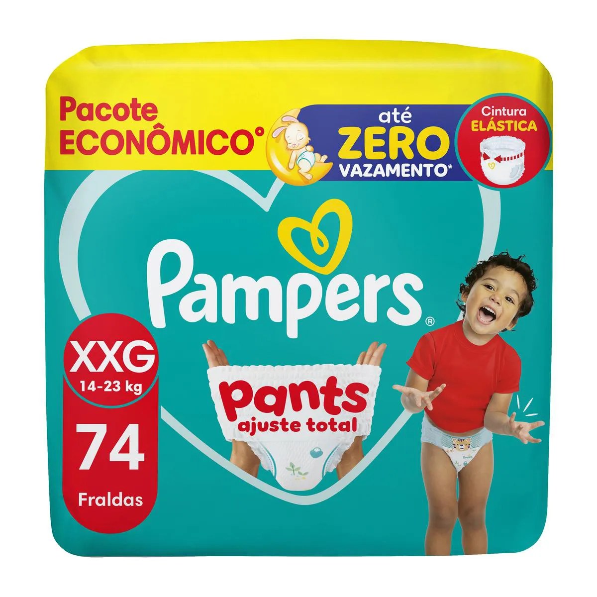 Embalagem de Fralda Calça Pampers Pants Ajuste Total XXG com 74 unidades