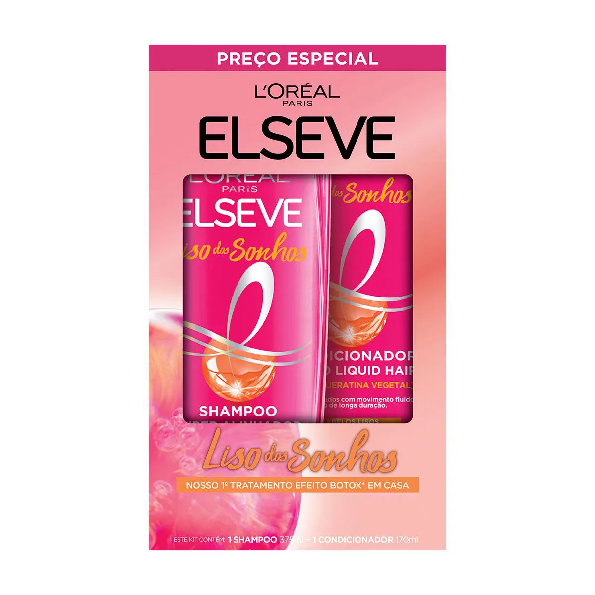 Embalagem do Kit Liso dos Sonhos Shampoo e Condicionador da marca L'Oréal Paris