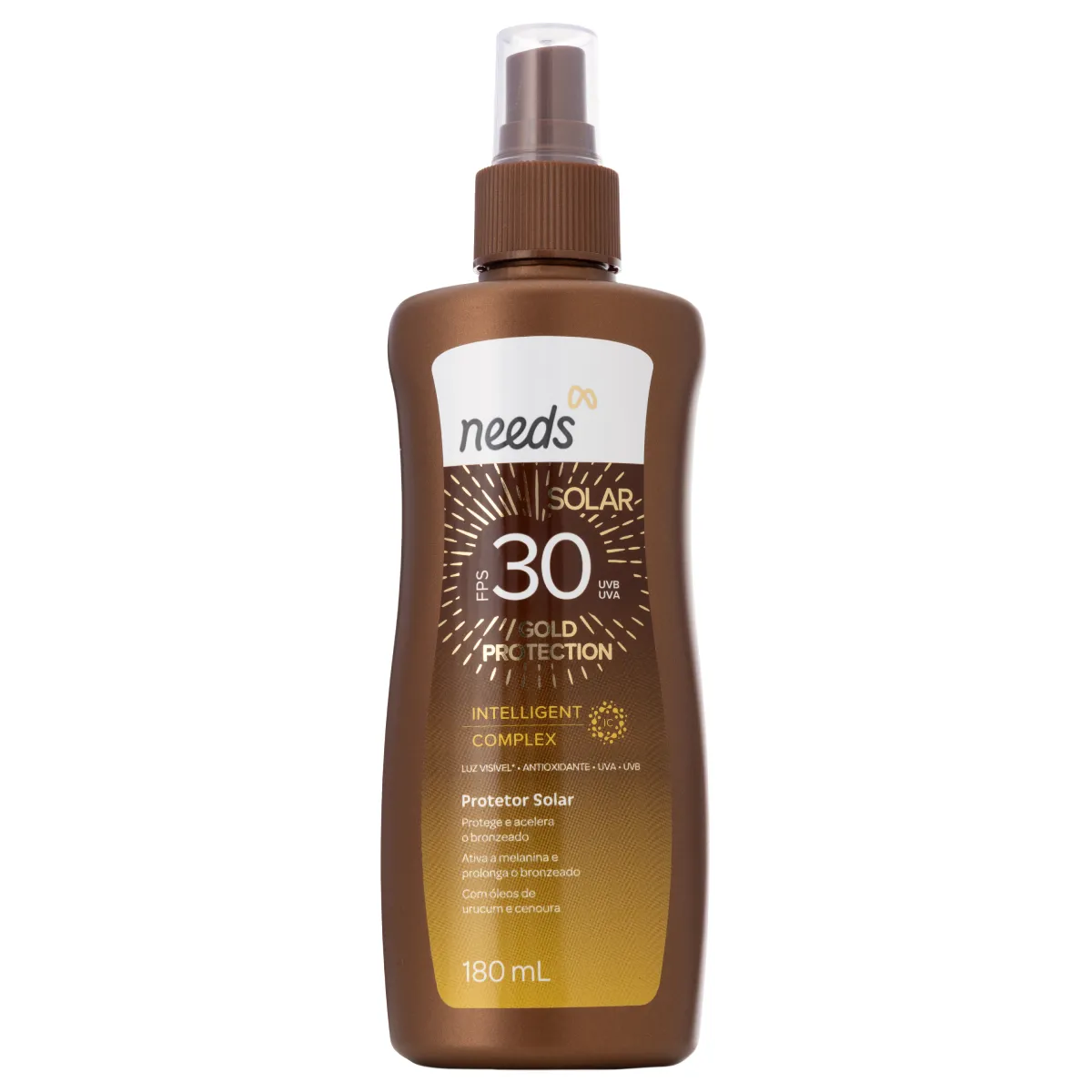 Frasco do Protetor Solar Corporal Needs Solar Gold Protection Spray FPS 30