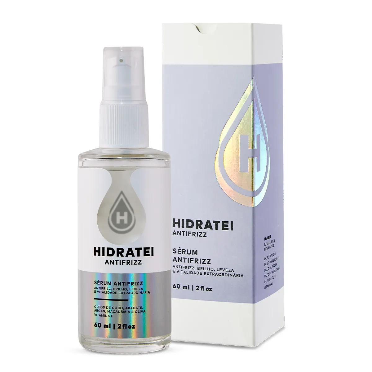 Embalagem do Sérum Capilar Reparador Anti-Frizz da marca Hidratei