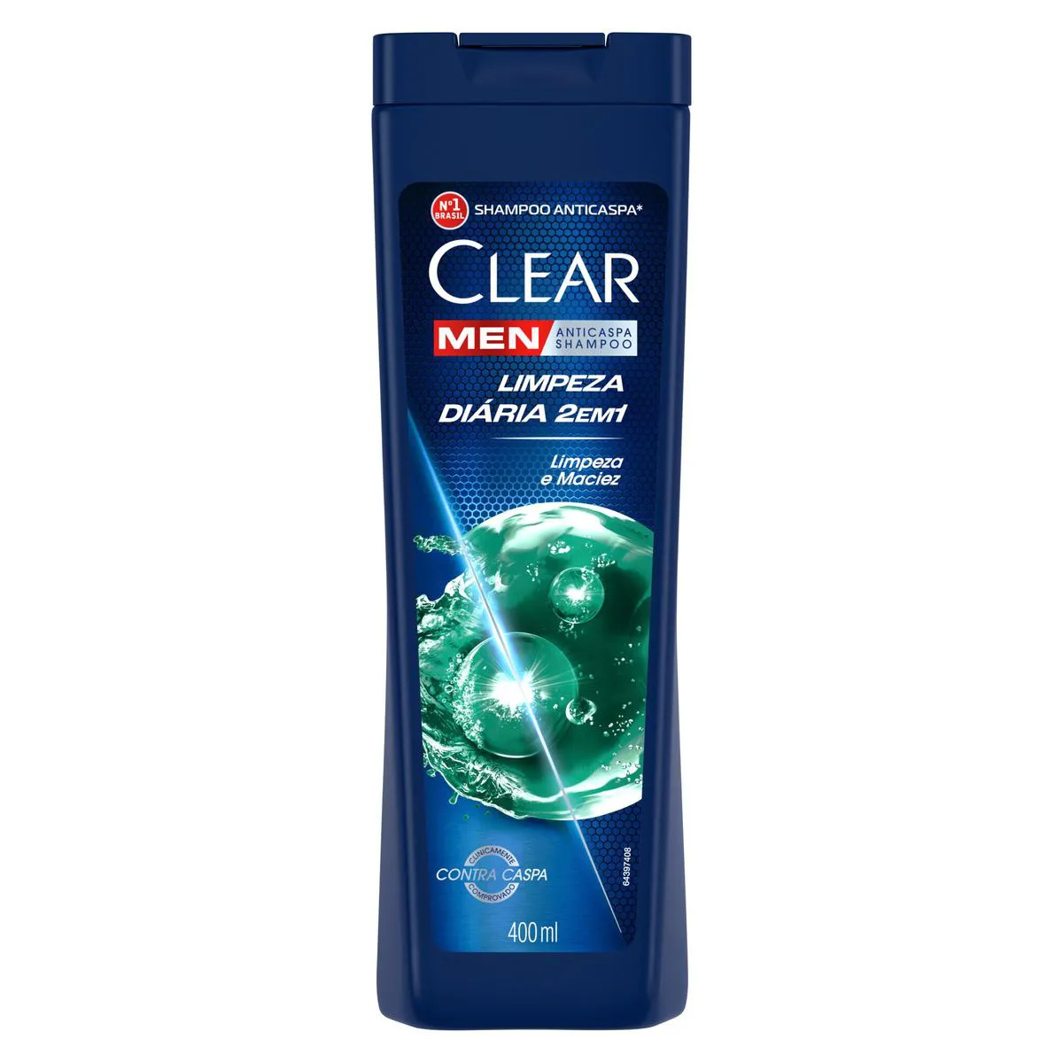 Embalagem do Shampoo Anticaspa Men Limpeza Diária 2 em 1 da marca Clear
