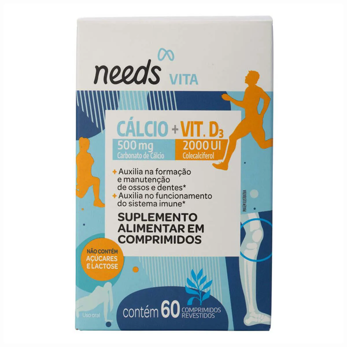 Embalagem do Vitamina D3 2.000UI + Cálcio 500mg da marca Needs Vita